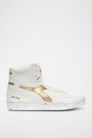 Sapatilhas de cano alto em couro 2030 - Branco e dourado