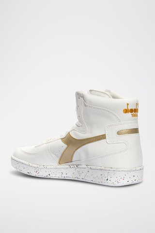Sapatilhas de cano alto em couro 2030 - Branco e dourado