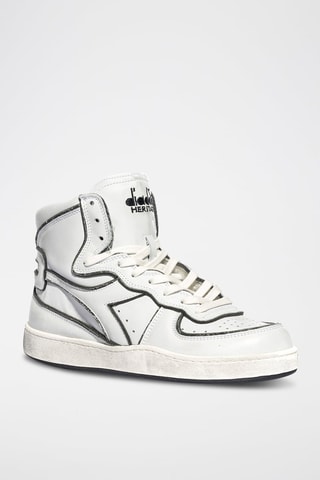 Sapatilhas de cano alto em couro Frame Used - Branco e preto