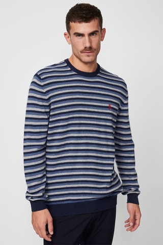 Camisola em lã e caxemira - Azul e branco