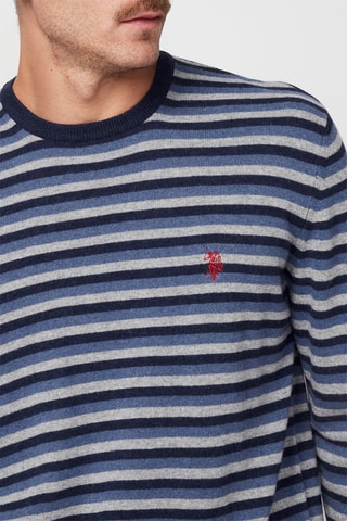 Camisola em lã e caxemira - Azul e branco