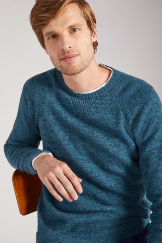 Camisola regular em lã virgem - Azul-pato mesclado - Zanone