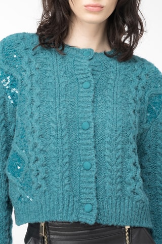 Casaco de malha em lã e alpaca - Turquesa