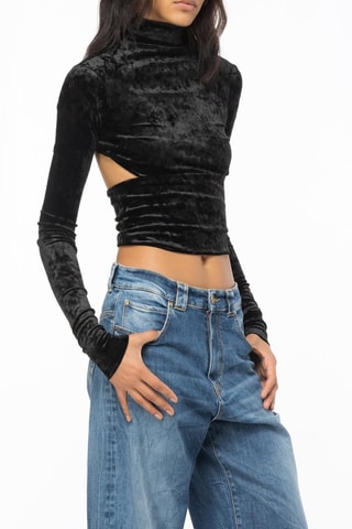 Crop top de veludo - Preto