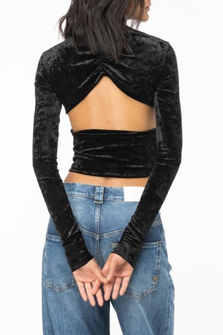 Crop top de veludo - Preto