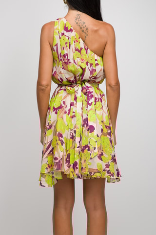 Vestido assimétrico - Bege e verde-lima