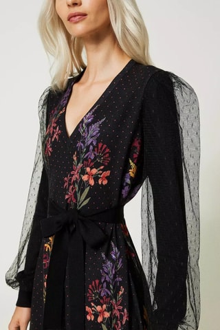 Vestido com folhos - Preto