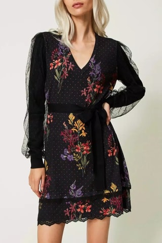 Vestido com folhos - Preto