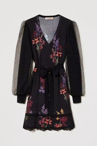 Vestido com folhos - Preto