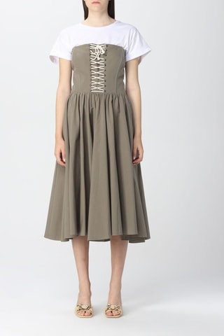 Vestido efeito ilusório Caqui e branco