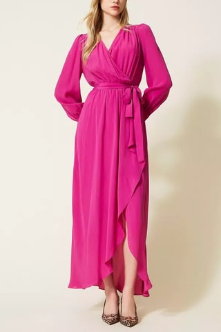 Vestido traçado em seda - Fúcsia