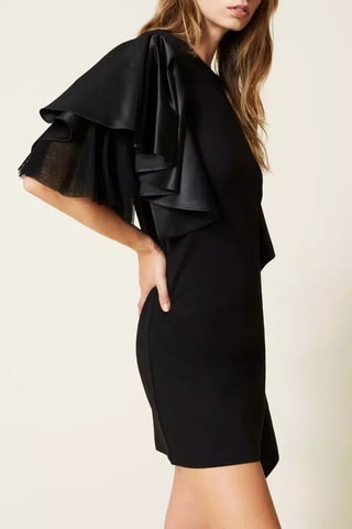 Vestido direito bi-matéria - Preto