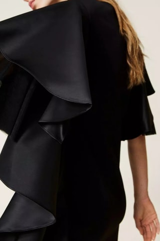 Vestido direito bi-matéria - Preto