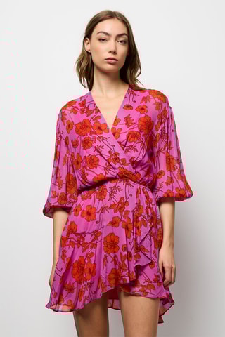 Vestido com folhos - Fúcsia