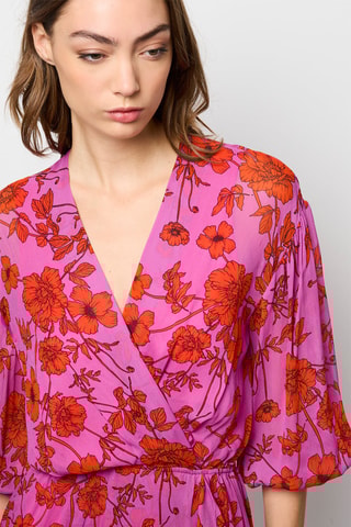 Vestido com folhos - Fúcsia