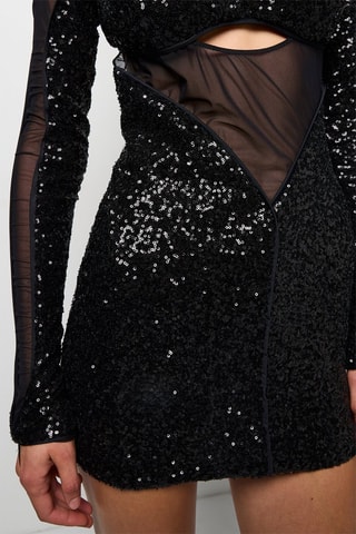 Vestido justo bi-matéria - Preto