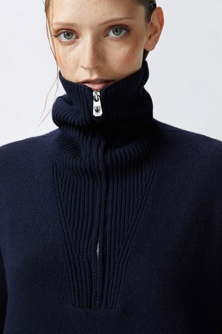 Vestido-camisola em lã e caxemira- Azul-marinho