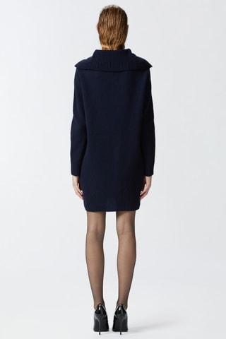 Vestido-camisola em lã e caxemira- Azul-marinho