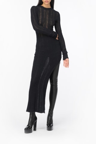 Vestido comprido em alpaca e lã - Preto