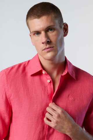 Camisa regular de linho - Coral