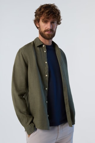 Camisa regular de linho - Verde