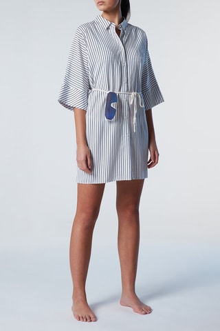 Vestido-camisa Branco e azul-marinho