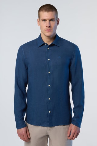 Camisa regular de linho - Azul