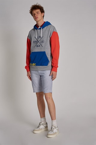 Sweat polar com capuz Cinzento mesclado, vermelho e azul