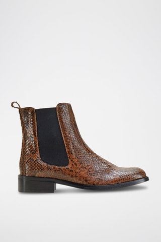 Botins Chelsea em couro de vitelo Filmana Camel e preto