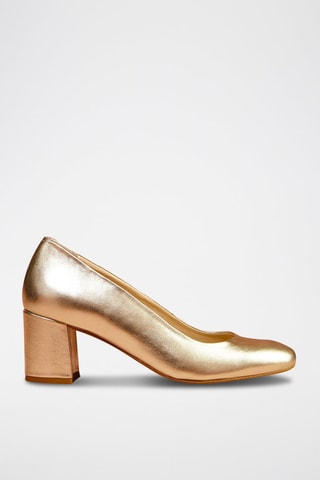 Sabrinas de salto em couro de cabra napa Wougy Met Dourado