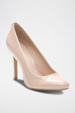 Sapatos de salto de couro de vaca envernizado Jellisa Nude