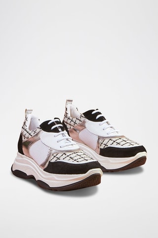 Sapatilhas em couro de vitelo Vivla Tweed Preto e branco