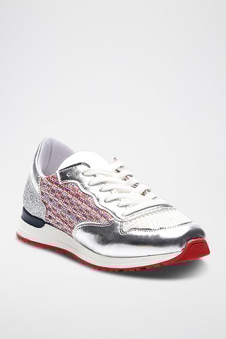Sapatilhas em couro Brilla Prateado e vermelho