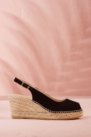 Alpargatas de cunha em couro de cabra Liviana - Preto