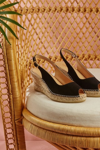 Alpargatas de cunha em couro de cabra Liviana - Preto