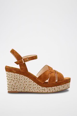 Sandales compensées en cuir de veau nubuck Glinda - Camel