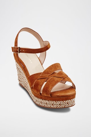 Sandales compensées en cuir de veau nubuck Glinda - Camel