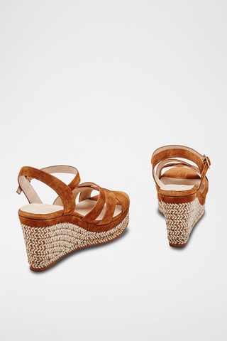 Sandales compensées en cuir de veau nubuck Glinda - Camel