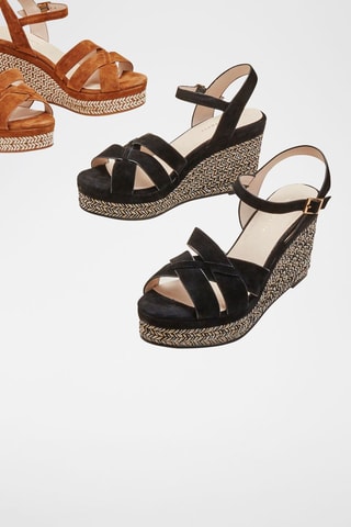 Sandales compensées en cuir de veau nubuck Glinda - Camel