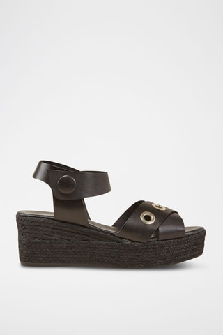 Sandálias com cunha em couro Noura - Preto