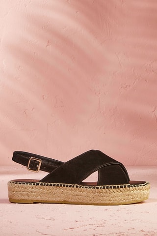 Sandálias com cunha em couro de vitelo veludo Naelina - Preto