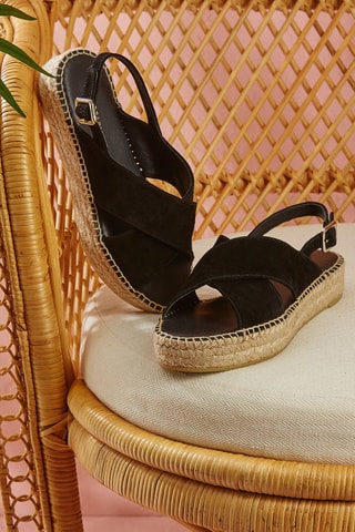 Sandálias com cunha em couro de vitelo veludo Naelina - Preto