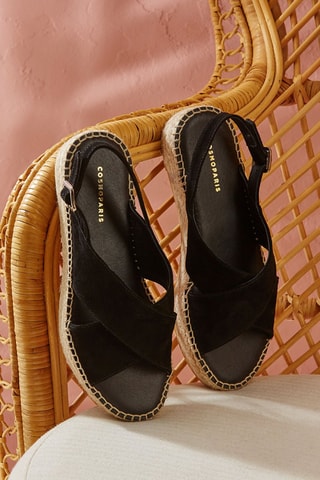 Sandálias com cunha em couro de vitelo veludo Naelina - Preto