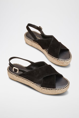 Sandálias com cunha em couro de vitelo veludo Naelina - Preto