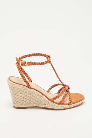 Sandálias com cunha em nobuck Robbie - Conhaque