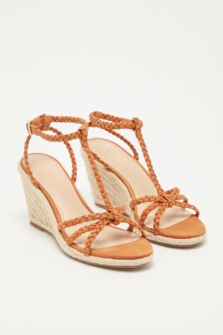 Sandálias com cunha em nobuck Robbie - Conhaque