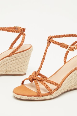 Sandálias com cunha em nobuck Robbie - Conhaque