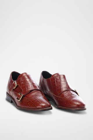 Derbies com fivela em couro envernizado em couro Vivalie - Castanho