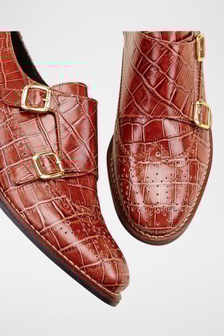 Derbies com fivela em couro envernizado em couro Vivalie - Castanho