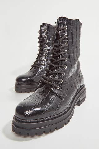 Botins em couro Flor - Preto